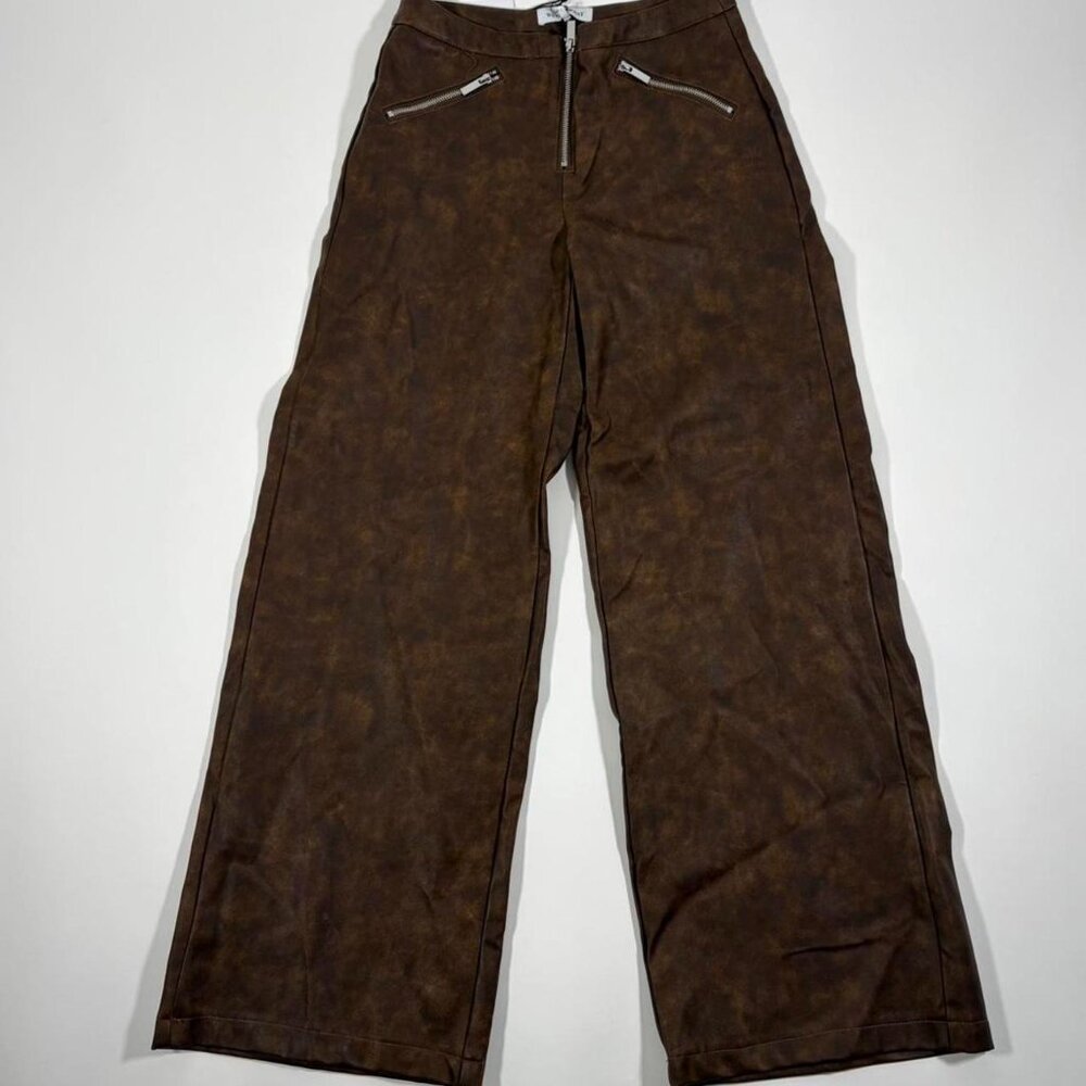 Streetwear Casual Faux Leather Wide Leg Pants